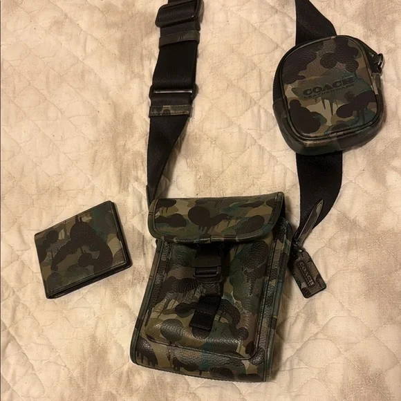 Coach Green and Black Belt Bag and Wallet Set